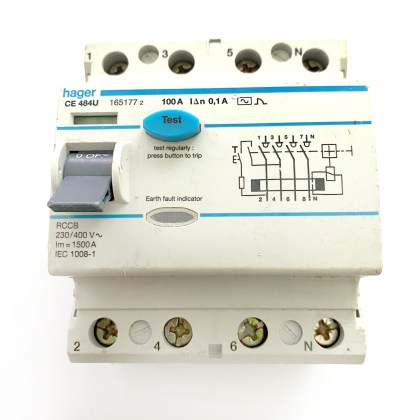 Hager CE484U 165177 100A 100 Amp 100mA RCD 3 4 Pole Phase 3P+N Circuit Breaker